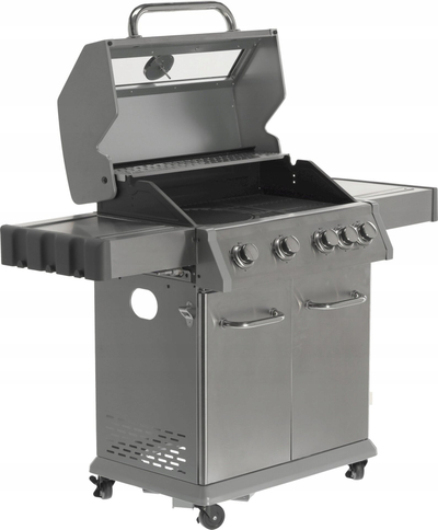 Grill me gaz Yato 4 Burners, djegës ndihmës, termometër, inox gri