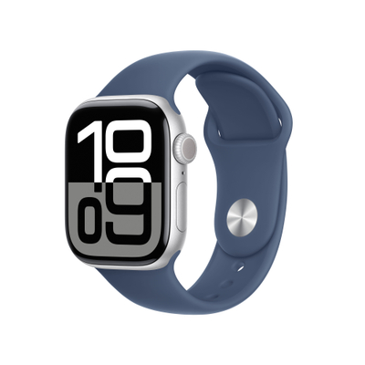 Apple Watch Series 10 GPS, 42mm, Silver Aluminum Case with Denim Sport Band, M/L