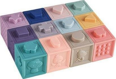 Lodër shqisore Woopie Mikkie, 12 blloqe silikoni, puzzle ndërtuese, shumëngjyrëshe