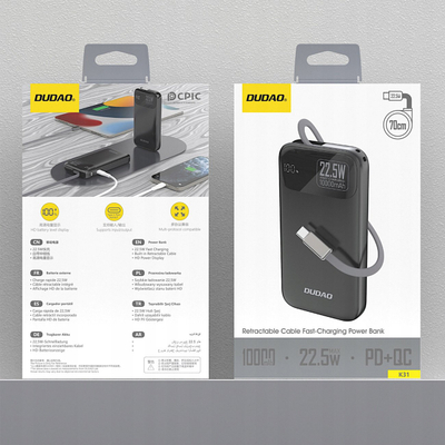 Power bank Dudao K31, 10000mAh, 22.5W PD, e zezë