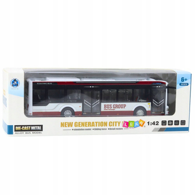 Lodër autobus metalik City Bus, shkallë 1:42, me drita edhe zë, i kuq