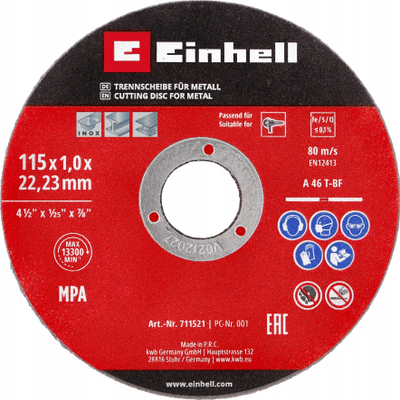 Set disqe prerëse Einhell 49711521, 5 copë, për metal 115mm