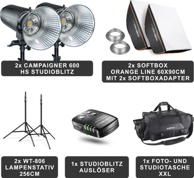 Set ndriçimi Mantona Pro Campaigner 600 HS Double, 2 njësi, profesional