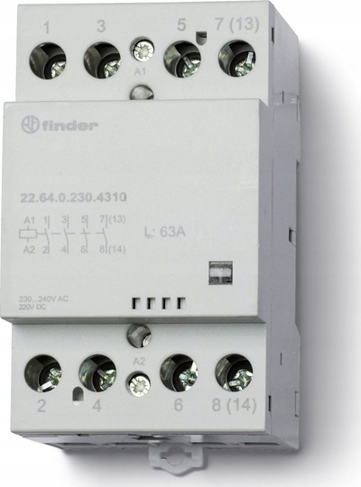 Kontaktor modular Finder 22.64.0.024.4310, 63A, 4NO 24V AC/DC, gri