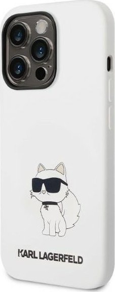 Kapak telefoni Karl Lagerfeld Ikonik Choupette MagSafe për iPhone 14 Pro, silikon, i bardhë