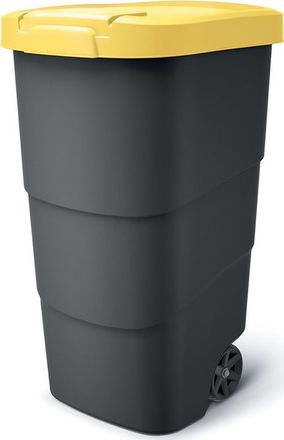 Kosh plehrash kopshti Prosperplast Wheeler 110L, me rrota, kapak i verdhë