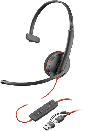 Kufje me mikrofon Poly Blackwire 3210, USB-C, me adapter USB-A, e zezë