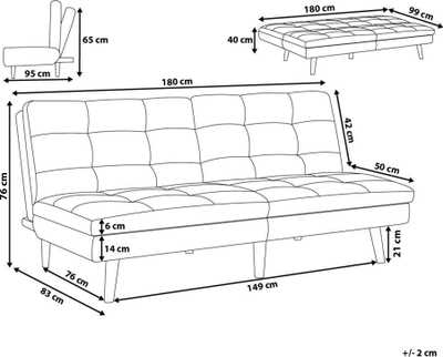 Kanape‑shtrat Beliani Ronne, 180 cm, material poliester, ngjyrë turke e kaltër
