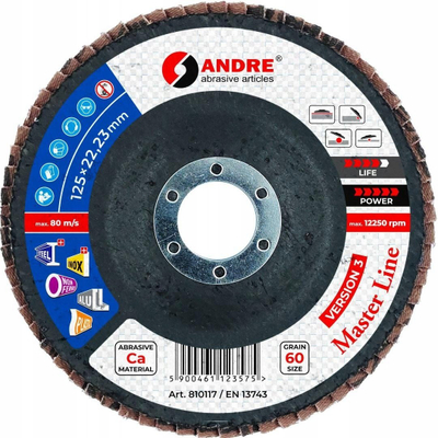 Ламеларен диск ANDRE Master Line III, 125mm P60, за нерѓосувачки челик, портокалов