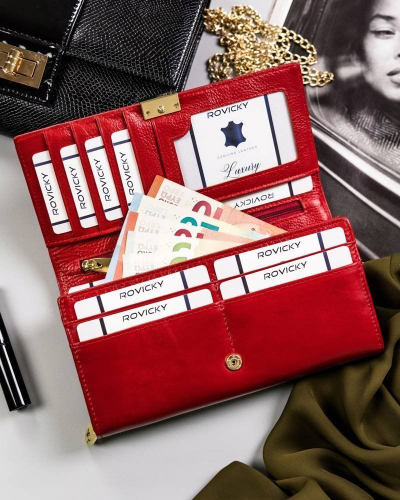 Portofol gocash Rovicky Classic, lëkurë natyrale, RFID, i kuq