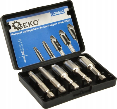 Set ekstraktorësh për vida të çara, 5 copë, HEX 1/4, çelik HSS 4341