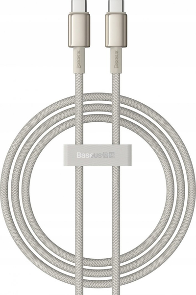 Kabllo karikimi Baseus Tungsten Gold, Type C në Type C, 100W, 1m, e bardhë