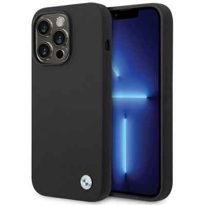 Futrollë BMW me logo metal për iPhone 15 Pro Max, silikon, e zezë