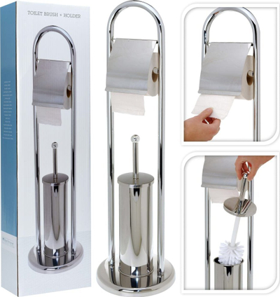 Set banjo Bathroom Solutions, mbajtëse letre dhe furçe WC, çelik inoks, argjendtë