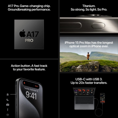 Apple iPhone 15 Pro, 128GB, Natural Titanium