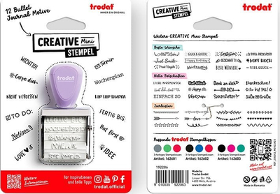 Vulë kreative Trodat Creative Stamp Mini Bullet Journal, 12 motive, jastëk boje me 3 ngjyra, pastel
