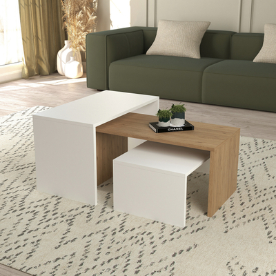 Set tavolina për kafe 3-pjesësh Bentil 65x35x45Hcm (HM9444.11), bardhë