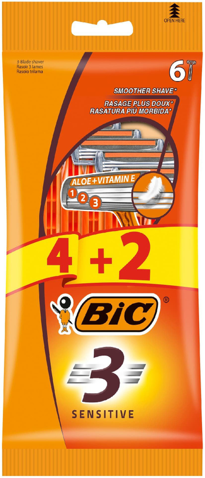 Briskë rroje BIC 3 Sensitive, 3 tehe, Aloe Vera, pako 18 copë