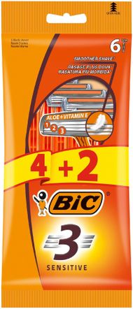 Briskë rroje BIC 3 Sensitive, 3 tehe, Aloe Vera, pako 18 copë