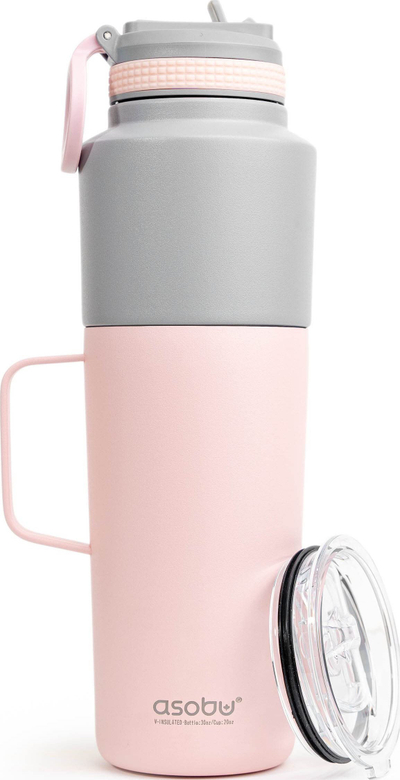 Set shishe dhe filxhan termik Asobu Twin Pack, 900 ml, 600 ml, rozë