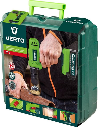 Set kaçavidash elektrike VERTO 20V, Li-Ion, 2 bateri 1.5Ah, jeshile