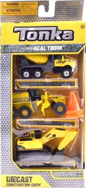 Set lodrash Tonka Trucks Diecast Construction, 3 makina pune, metal, të verdha