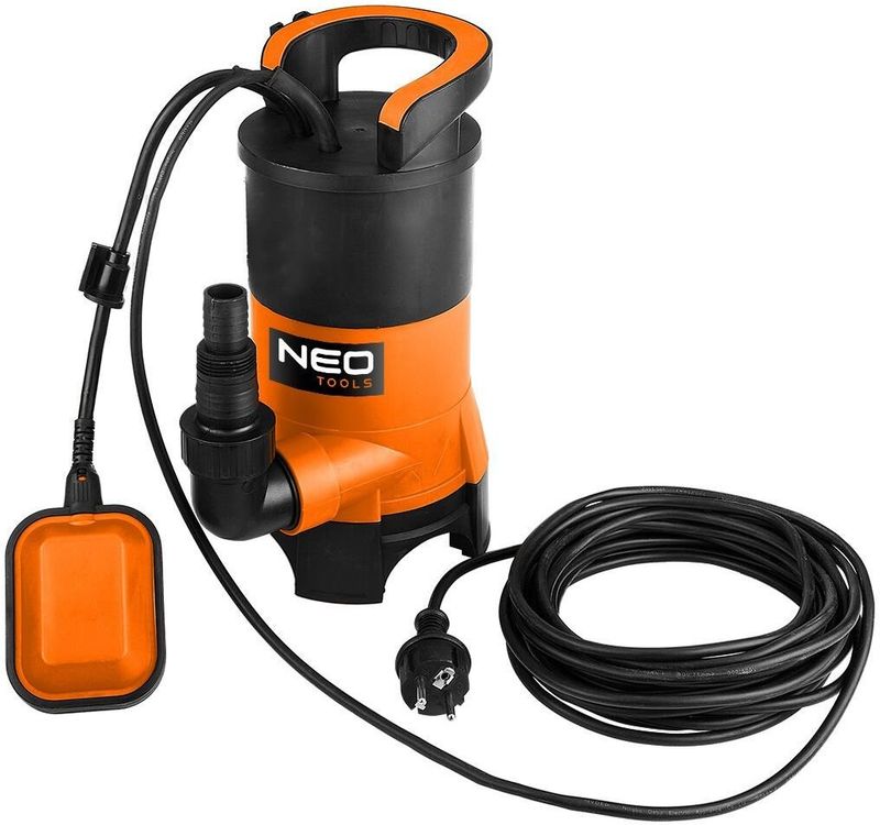 Pompa nënujore për ujë të ndotur NEO Tools 400W, kapacitet 8000 l/orë, portokalli e zezë