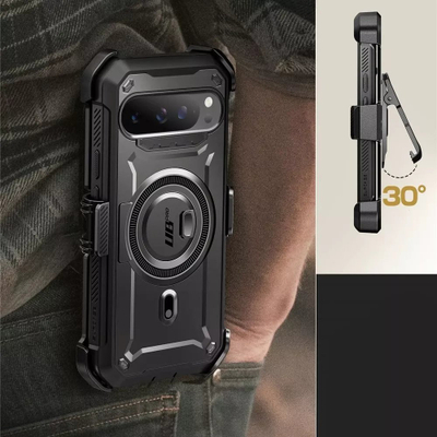 Këllëf telefoni SUPCASE Unicorn Beetle PRO Mag, për Google Pixel 9 Pro XL, me këmbë mbajtëse dhe unazë magnetike, i zi