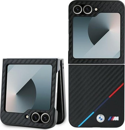 Maskë telefoni BMW Carbon Tricolour me MagSafe, për Samsung Galaxy Z Flip6, e zezë