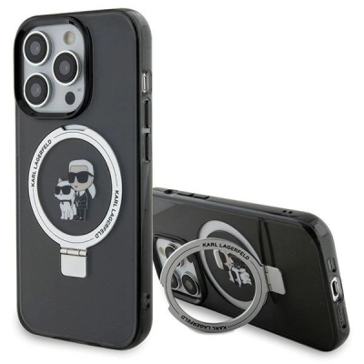 Futlle telefoni Karl Lagerfeld KLHMP15LHMRSKCK, iPhone 15 Pro 6.1", MagSafe me unazë mbajtëse, e zezë