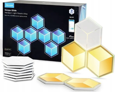 Panele drite murale Govee Glide Hexagon Ultra, set 7 copë, RGB, Meteor Gray Moon White