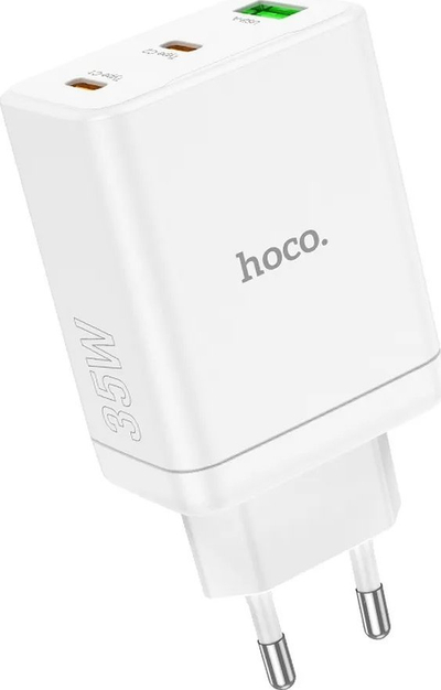 Karikues Hoco N33 për në prizë, 2x USB‑C, USB‑A, 35W, i bardhë