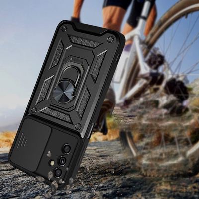 Mbulesë telefoni Hybrid Armor Camshield për Samsung Galaxy A13 5G, me unazë magnetike, kapak kamere, blu