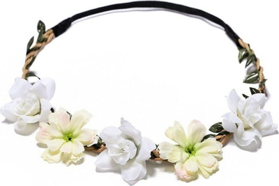 Kurorë flokësh Wreath W78B, me lule artificiale, madhësi e lirshme për të gjithë, ngjyrë e bardhë krem