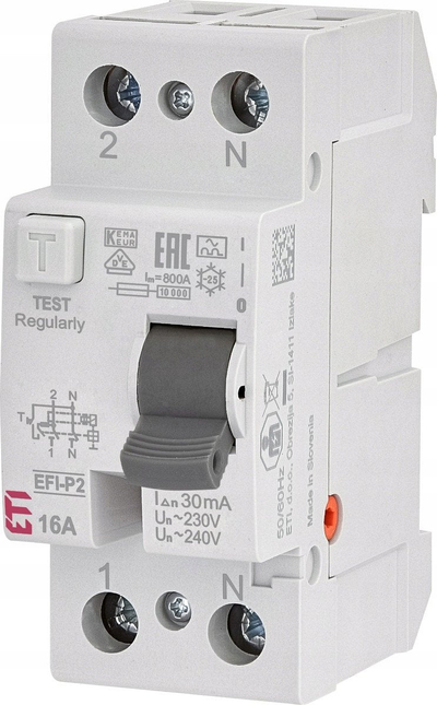 Rele diferenciale ETI EFI-P2 A, 2P, 16A, 240V, 30mA, e bardhë