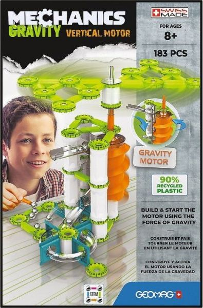 Конструкторска играчка Geomag Mechanics Gravity Vertical Motor, 183 делови, рециклирана пластика, повеќебојна