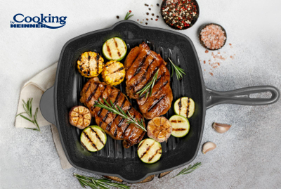 Tigan grill Heinner Marble Cooking, 26.5x4.5 cm, gize e emaluar, gri