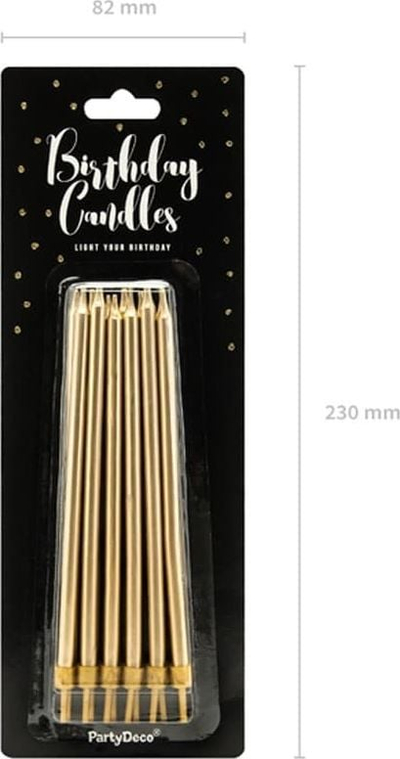 Qirinj ditëlindjeje Smooth Golden, 12 copë, 12.5 cm, ngjyrë ari metalike
