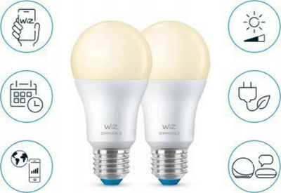 Llambë e zgjuar WiZ 8719514550070Z, LED A60, 8W me Wi‑Fi edhe Bluetooth, dritë e bardhë e ngrohtë