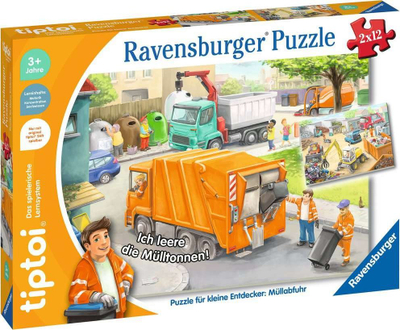 Puzzle për kalamaj Ravensburger tiptoi Müllabfuhr, 2x12 copa, nga 3 vjeç, shumngjyrësh