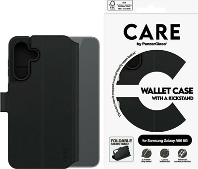 Футрола-паричник PanzerGlass CARE за Samsung Galaxy A55 5G, со држач, црна