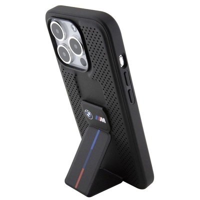Kapak telefoni BMW Grip Stand, iPhone 15 Pro, me mbajtëse, i zi