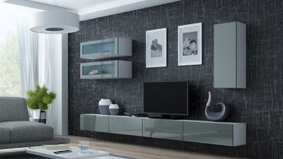 Komodë TV Cama Meble Vigo 140, 140 cm, e bardhë gri me shkëlqim