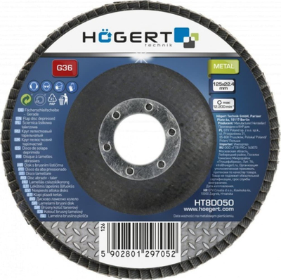 Disk lamelar Högert Technik Flap Disc 125x22.4, granulim G60