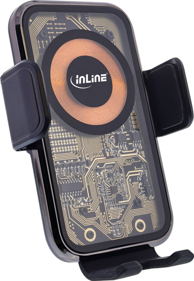 Mbajtëse telefoni për veturë InLine ONE TOUCH QI 2, karikues wireless 15W, montim universal, e zezë