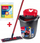Set pastrimi Vileda Ultramax Box+, leckë mikrofibër, kove me shtrydhës, i kuq e zi