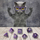 Сет коцки Q-Workshop Cat Dice Purrito, 7 парчиња, златна и виолетова