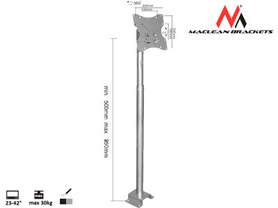 Mbajtëse tavani Maclean MC-504A S, 23-42", 30kg, e argjendtë