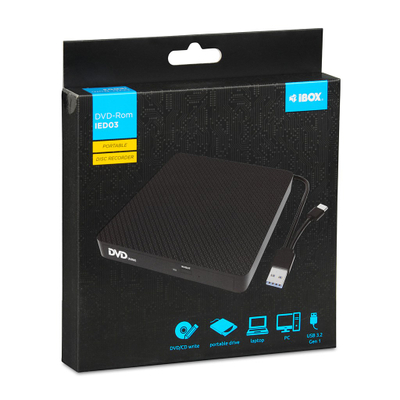 Надворешен оптички уред iBOX DVD RW IED03, USB, 24x CD, 8x DVD, црн