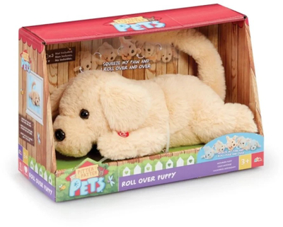 Lodër pelushi Pitter Patter Pets Roll Over Puppy, qen që rrotullohet, për kalamaj 3+, bezhë e çelur